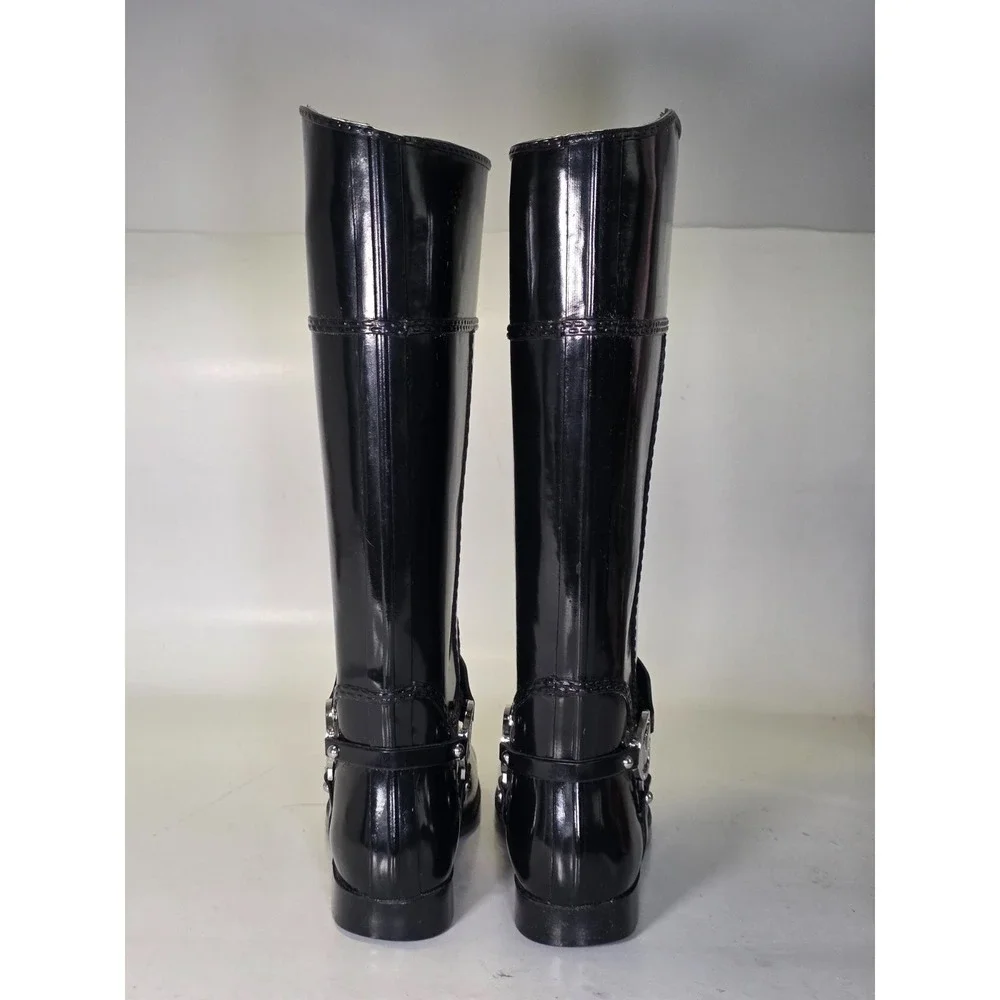 Michael Kors‎ MK Women's Rain Boots Size 6 M Black Tall Waterproof Rubber Riding